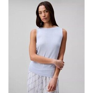 Calvin Klein Women's High-Neck Sleeveless Knit Tank Top Modern Blue Cheer XL